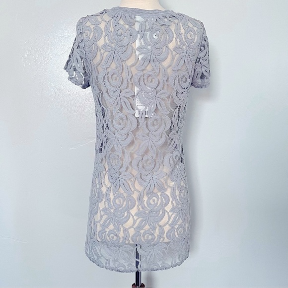 Anthropologie Gray Sheer Shirt Dress Coverup - Picture 2 of 5